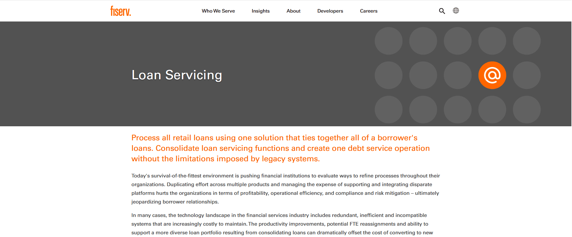 Fiserv loan servicing integrated within core banking infrastructure