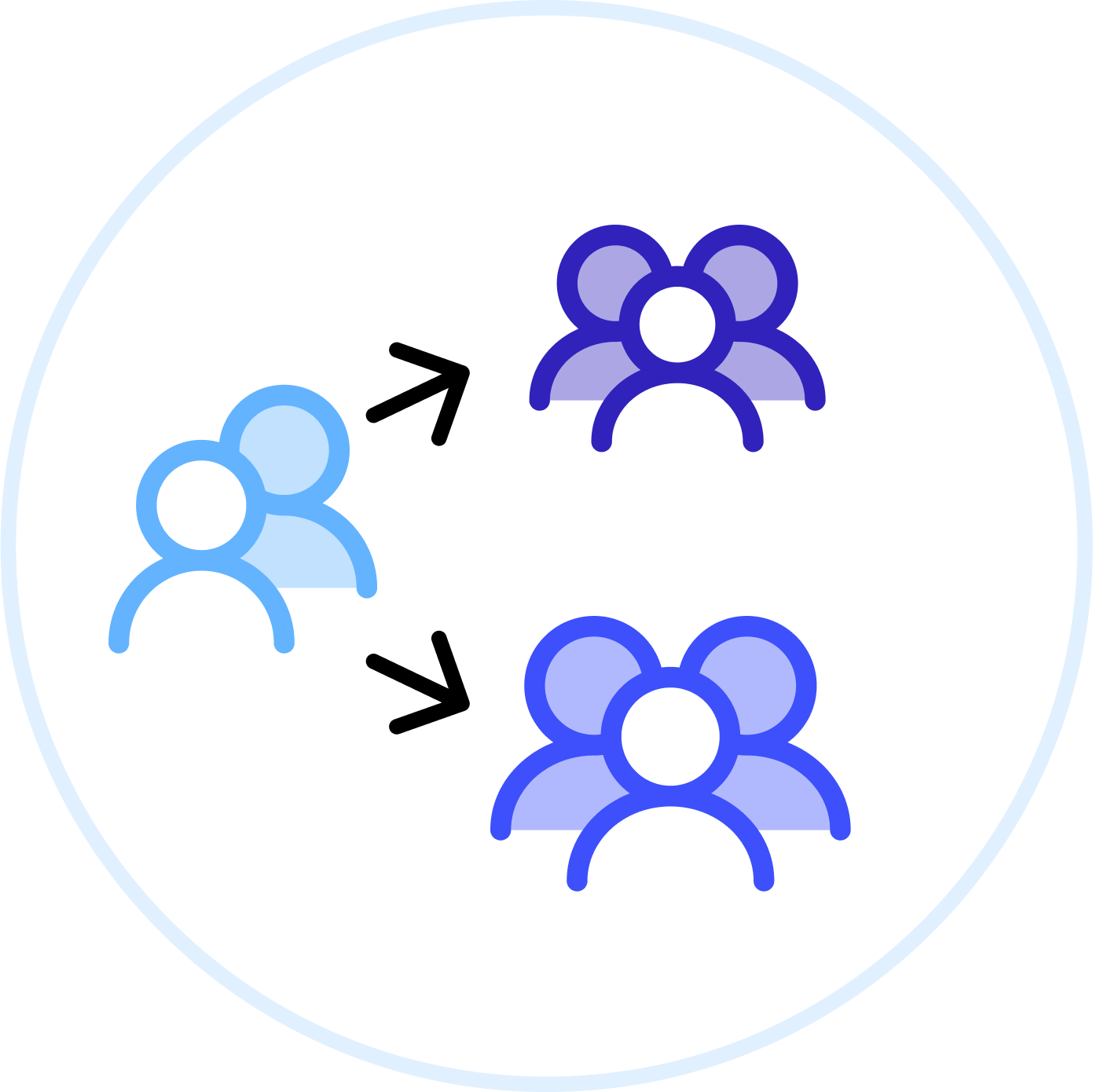 Cartoon images of groups of people that are connected