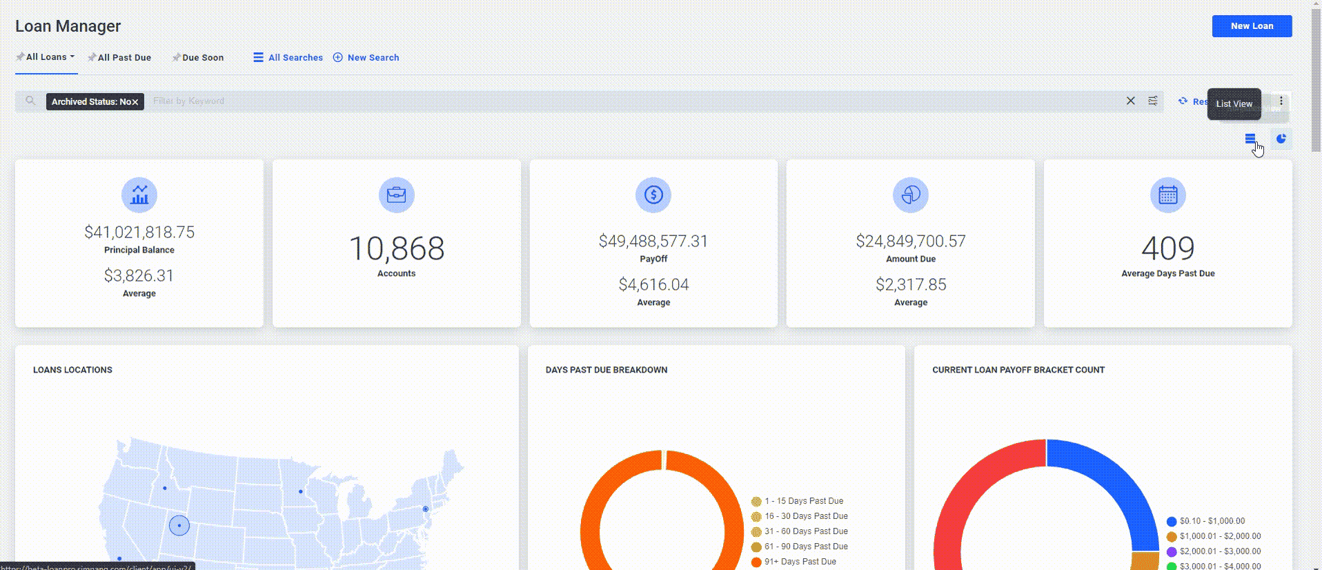 Screenshot of LoanPro’s loan manager dashboard Screenshot of LoanPro’s loan manager dashboard