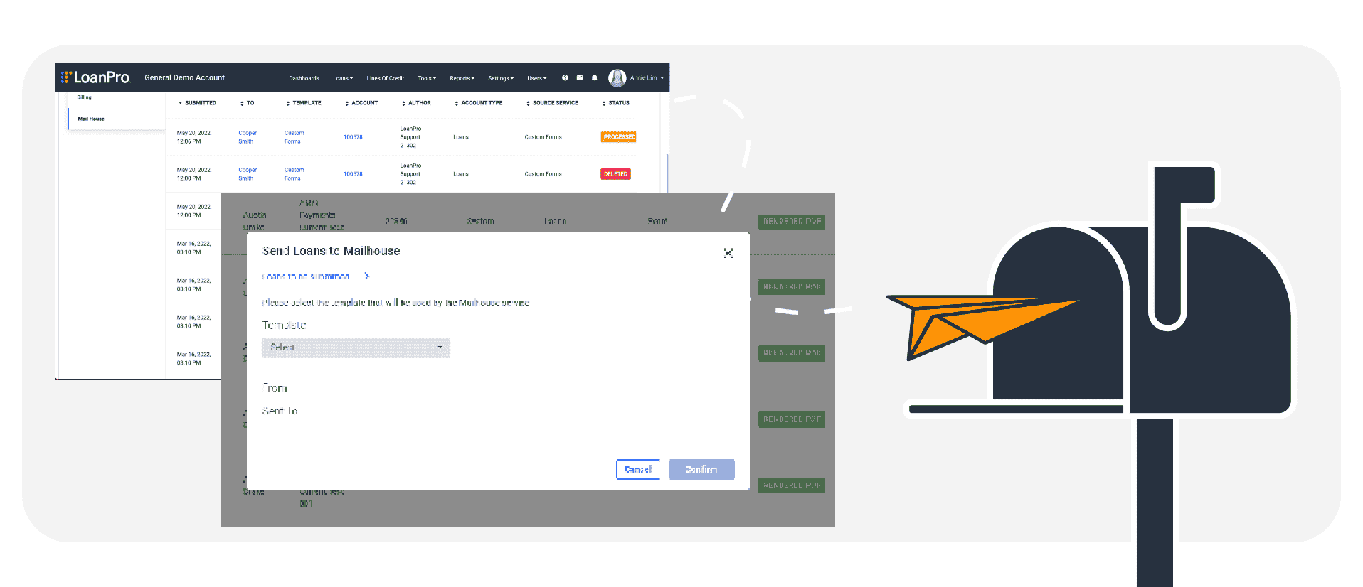 Screenshot of the mail house tool Screenshot of the mail house tool