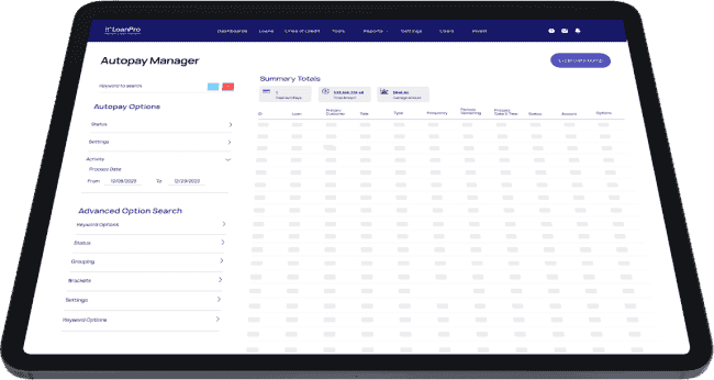 rendering of loanpro's payments suite