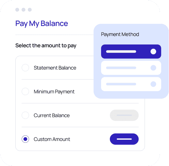 Line of credit software interface showing configurability for payment amount and payment method