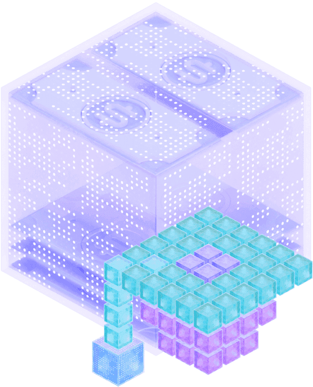 A large number of cubes in different colors and sizes coming together to build a new shape to signify the creation of new line of credit products