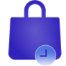 A shopping bag icon with an analog clock face next to it.