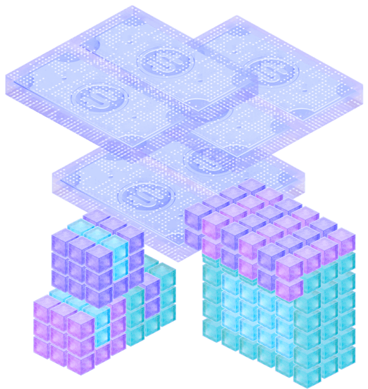 Cube formation of a construction crane, representing merchant cash advances.